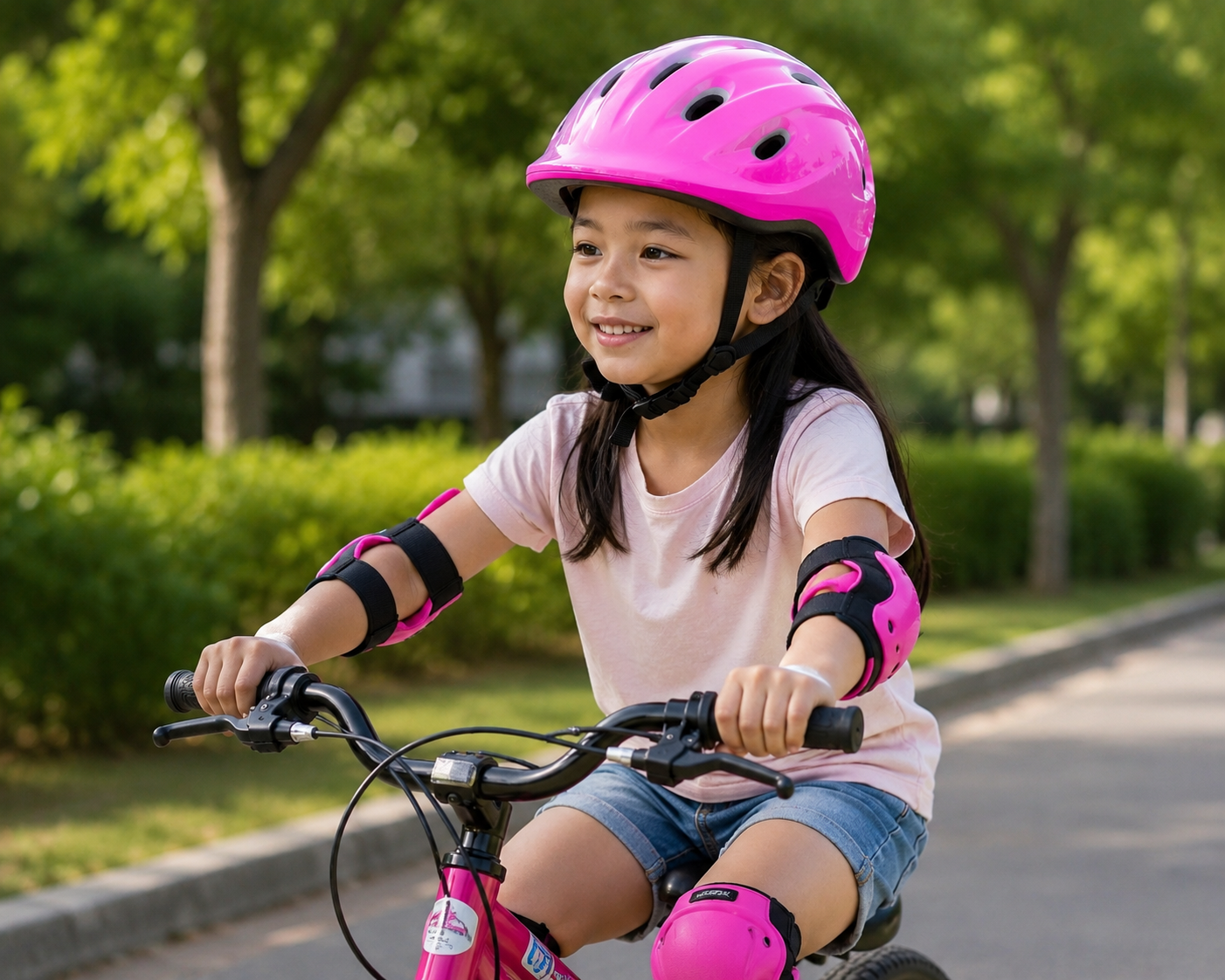 Kids Sports Safety Helmet & Protective Gear Set – Pink (7-Piece)