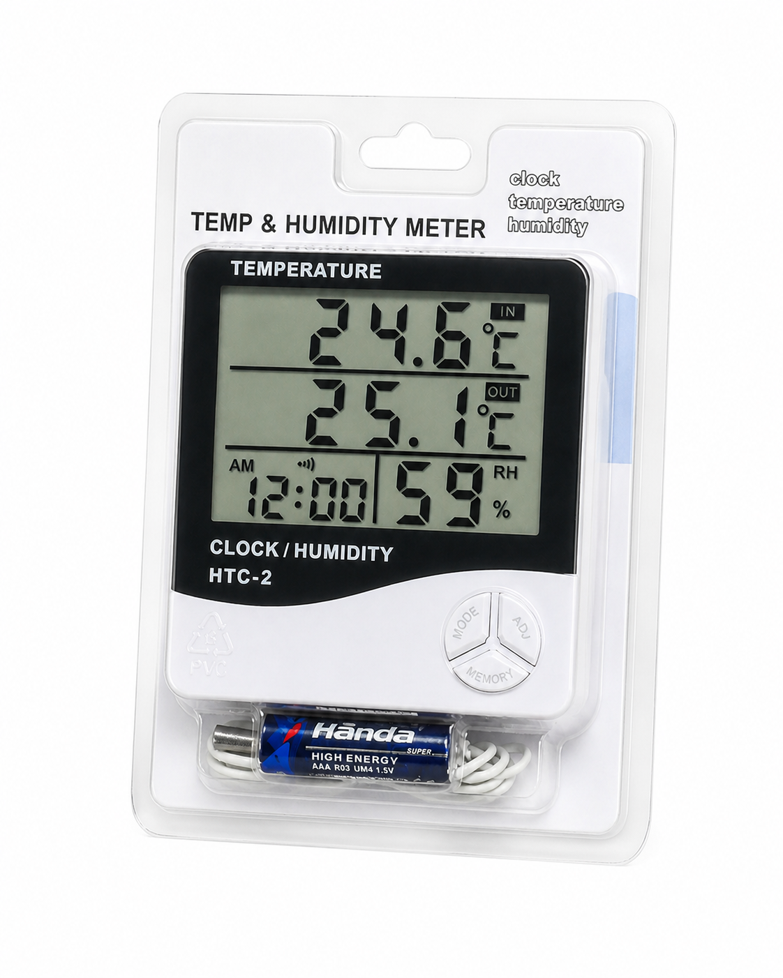 HTC-2 Digital Temperature & Humidity Meter with Clock