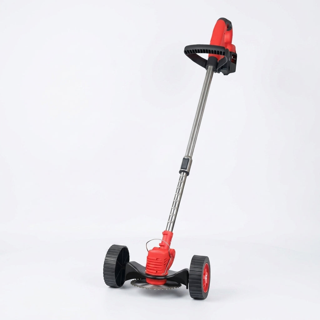 24VH 6000mAh Battery Wheel Design Lawn Mower Weed Wacker – Red / UK Plug
