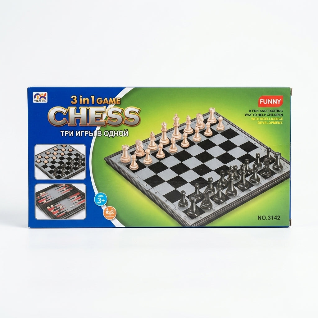 3-in-1 Magnetic Chess, 10x5 Inch Draughts & Backgammon Set