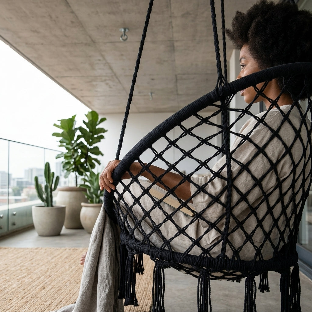 Cotton Hanging Chair Swing – Black