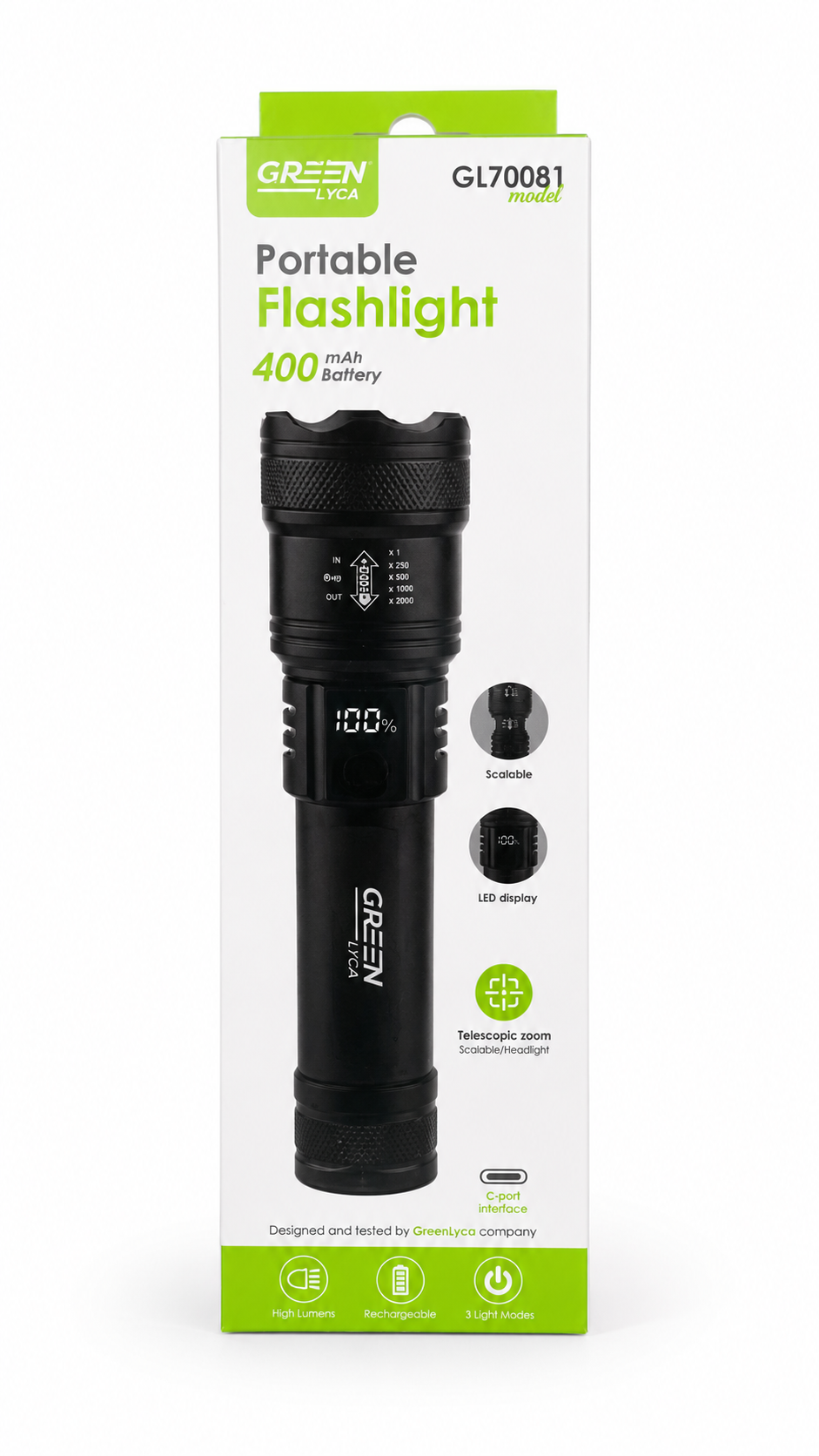 GREEN LYCA Portable Flashlight – Model GL70081