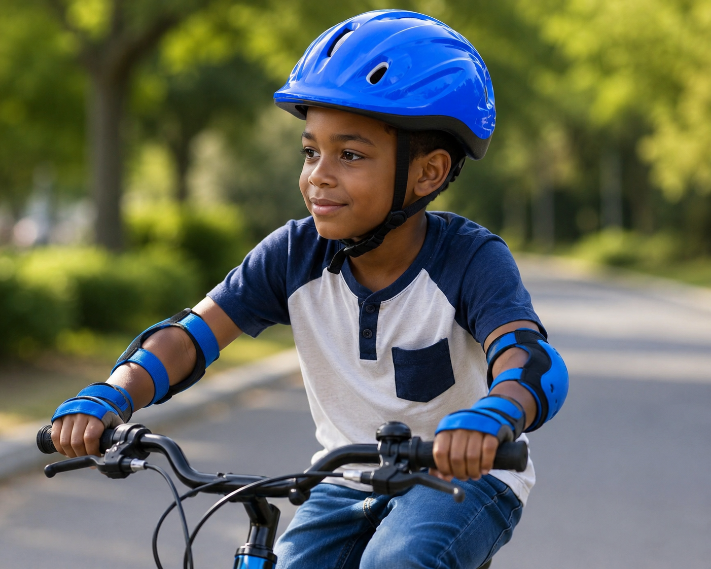 Kids Sports Safety Helmet & Protective Gear Set – Blue (7-Piece)