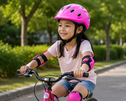 Kids Sports Safety Helmet & Protective Gear Set – Pink (7-Piece)