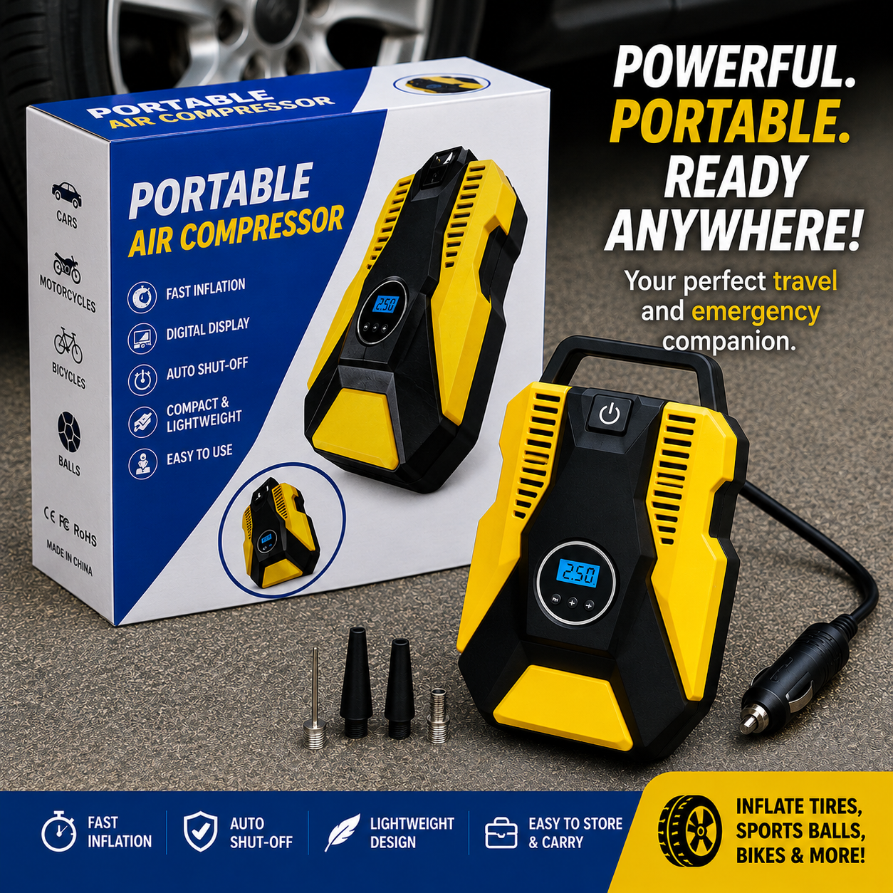 Portable Digital Tyre Inflator – Smart Air Compressor Pump