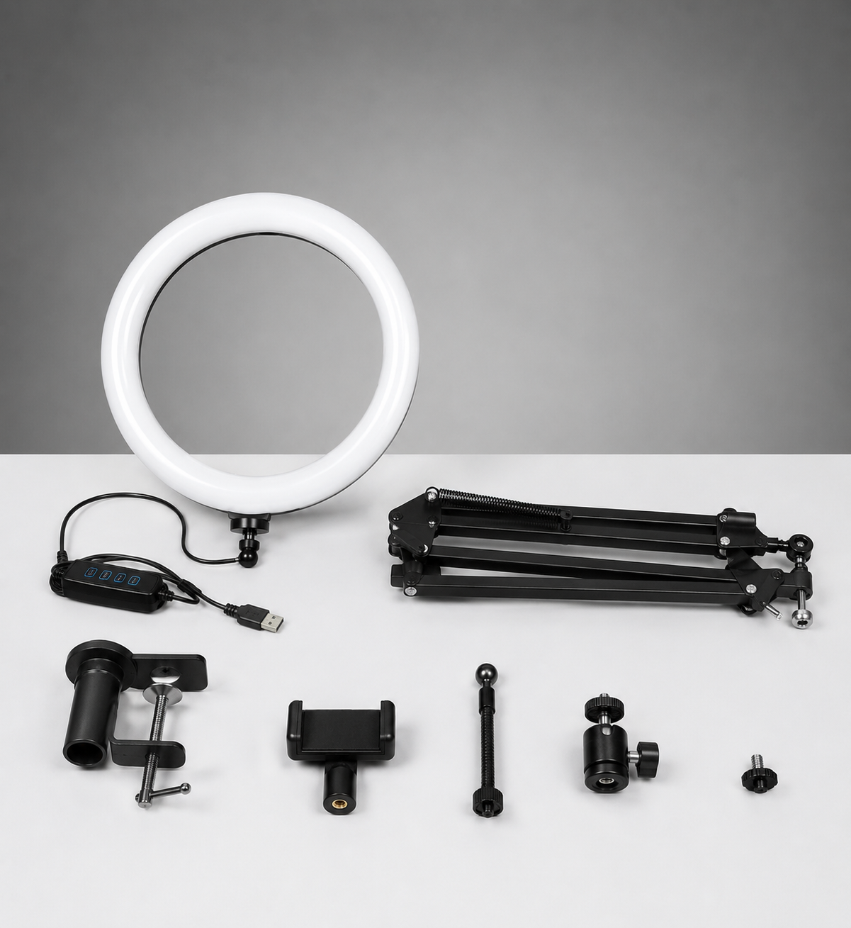 10" LED Ring Light Kit with Foldable Arm Stand & Phone Clamp