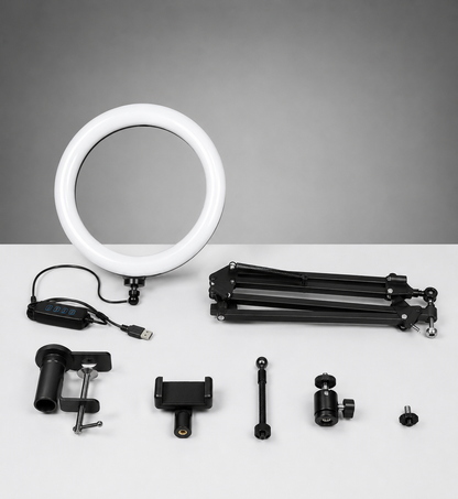 10" LED Ring Light Kit with Foldable Arm Stand & Phone Clamp
