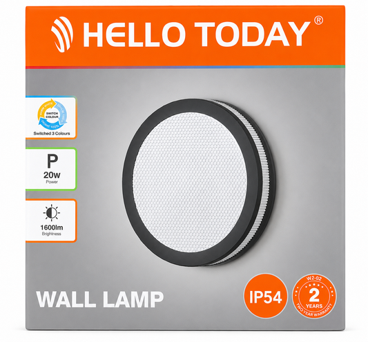 HELLO TODAY 20W Round LED Wall Lamp – IP54 Waterproof, 3-Colour Switch