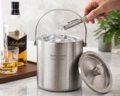 Danny Home Double Wall Ice Bucket with Lid - 1.6L Stainless Steel