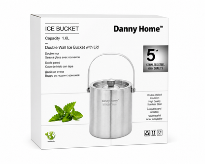 Danny Home Double Wall Ice Bucket with Lid - 1.6L Stainless Steel