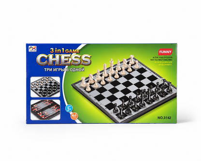 3-in-1 Magnetic Chess, 10x5 Inch Draughts & Backgammon Set