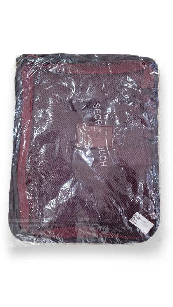 Burgundy Secret Pouch anti-theft hidden travel security bag in packaging
