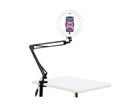 10" LED Ring Light Kit with Foldable Arm Stand & Phone Clamp