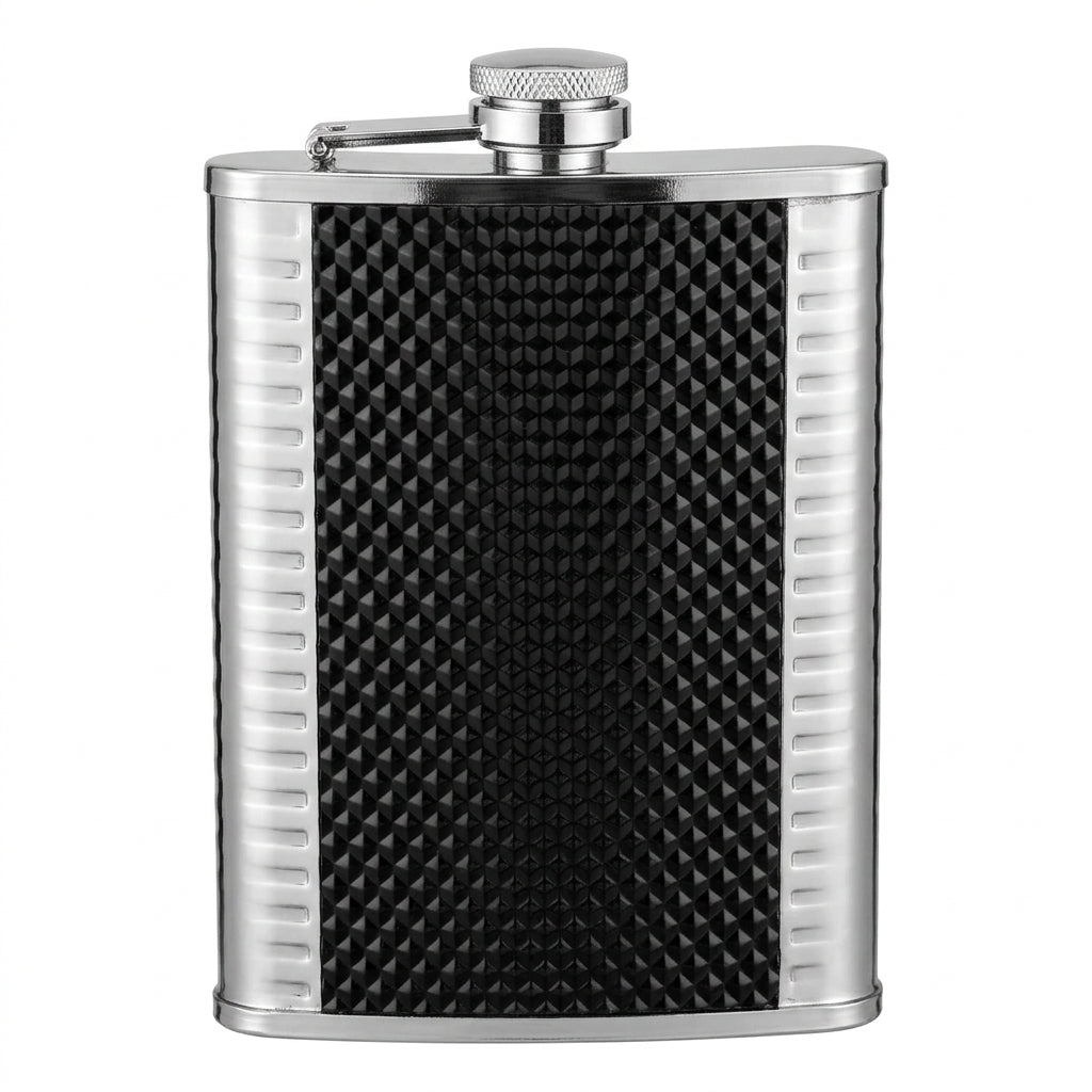 Textured Black & Silver Hip Flask