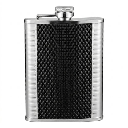 Textured Black & Silver Hip Flask