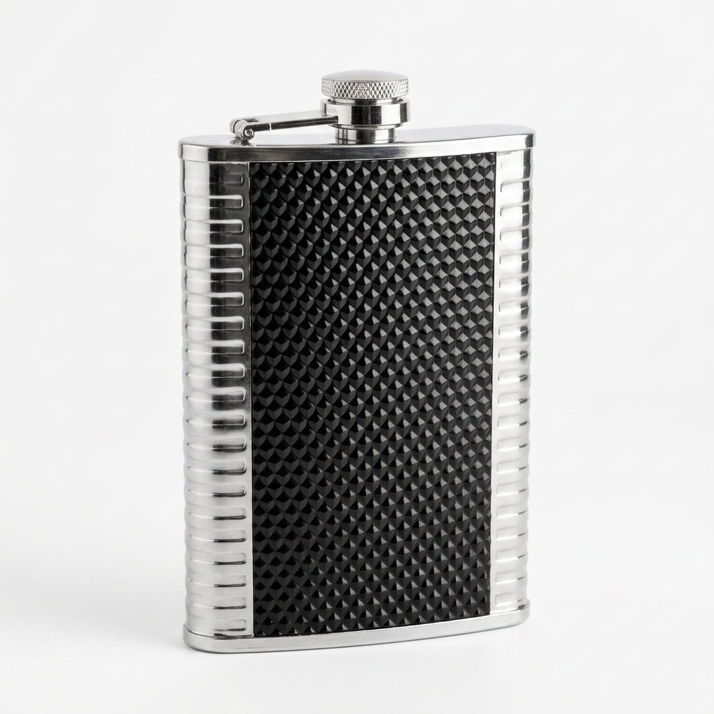 Textured Black & Silver Hip Flask