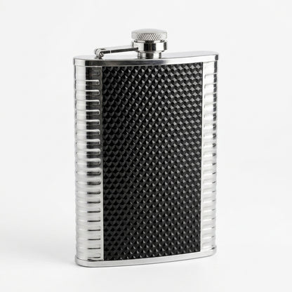 Textured Black & Silver Hip Flask
