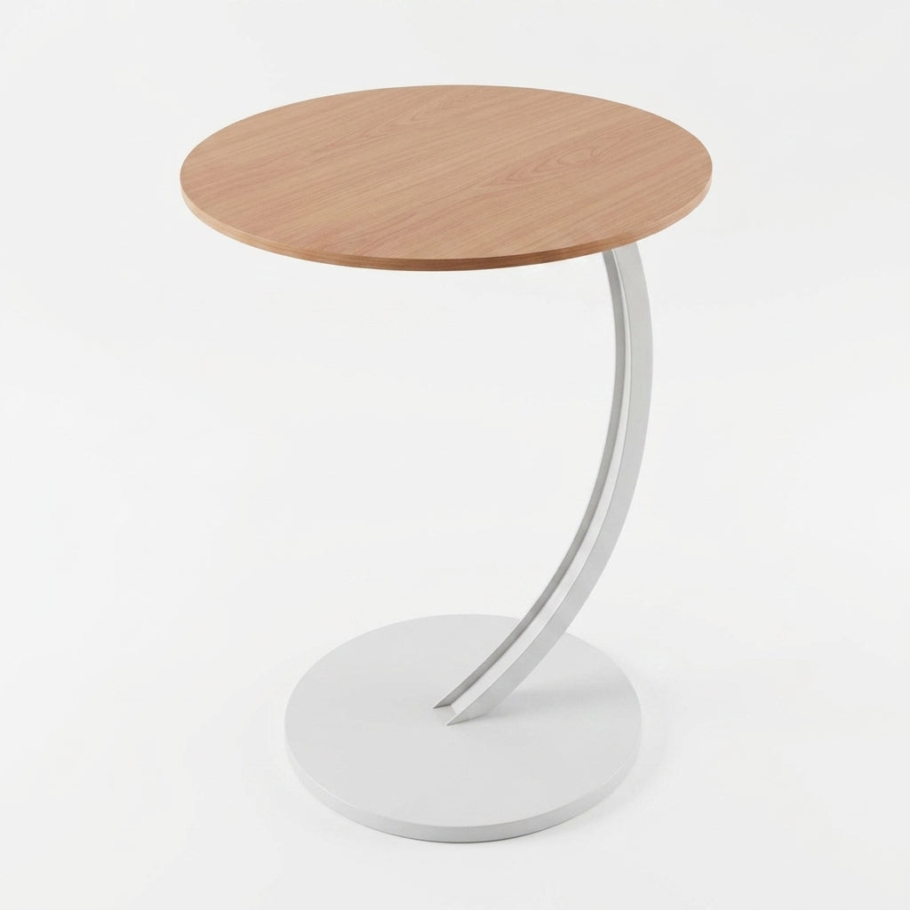 Contemporary Wood & White Metal Side Table