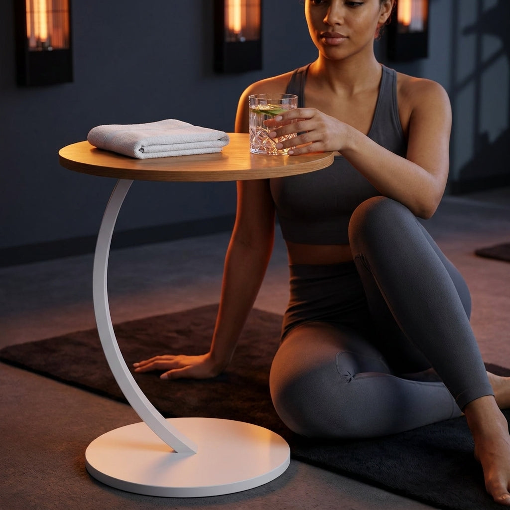 Contemporary Wood & White Metal Side Table