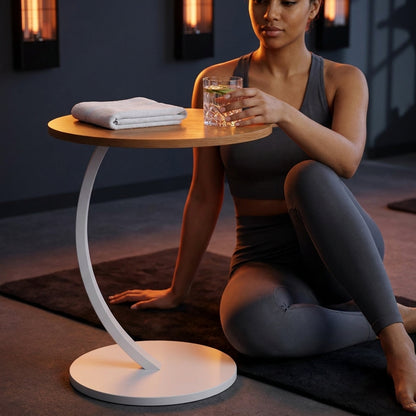Contemporary Wood & White Metal Side Table