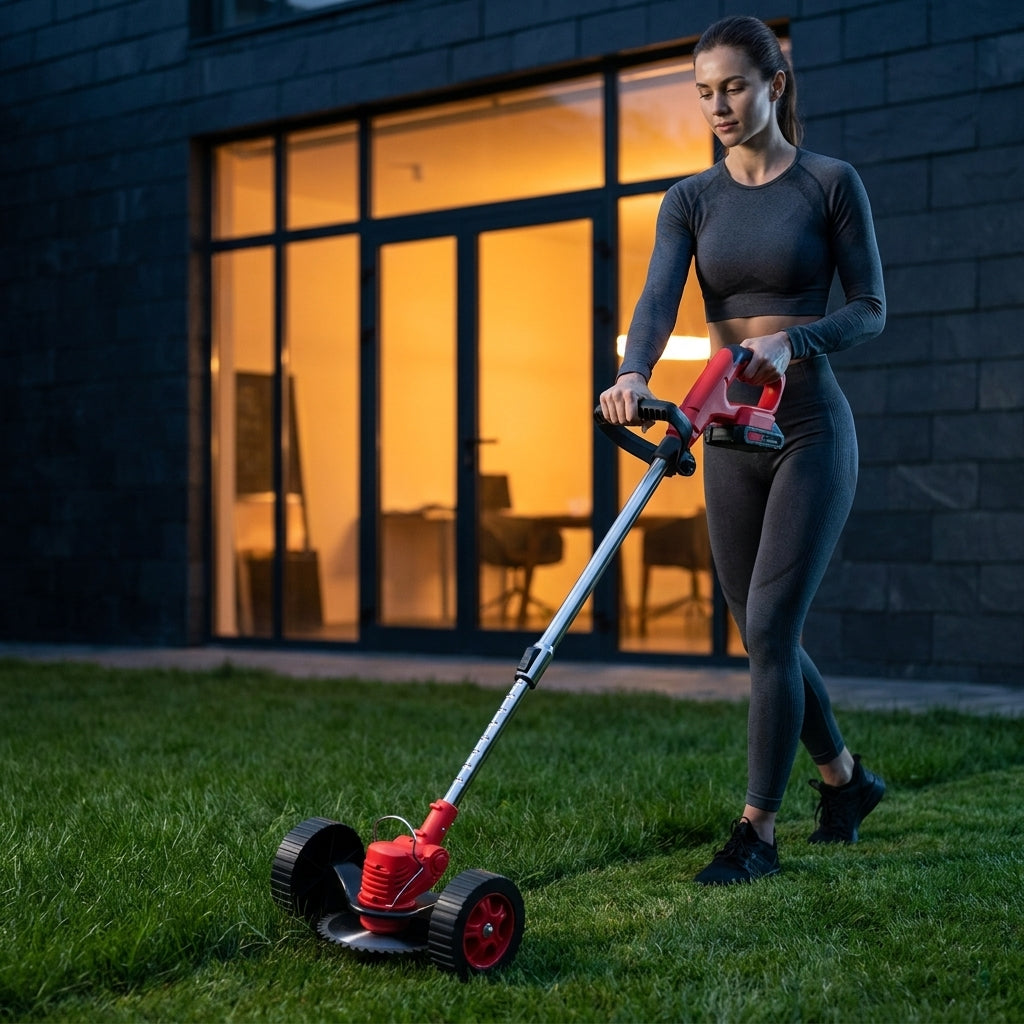 24VH 6000mAh Battery Wheel Design Lawn Mower Weed Wacker – Red / UK Plug