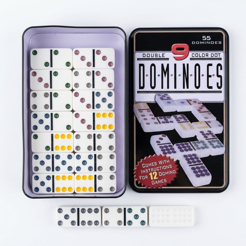 Double 9 Color Dot Dominoes Set – 55 Pieces