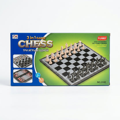 3-in-1 Magnetic Chess, 10x5 Inch Draughts & Backgammon Set