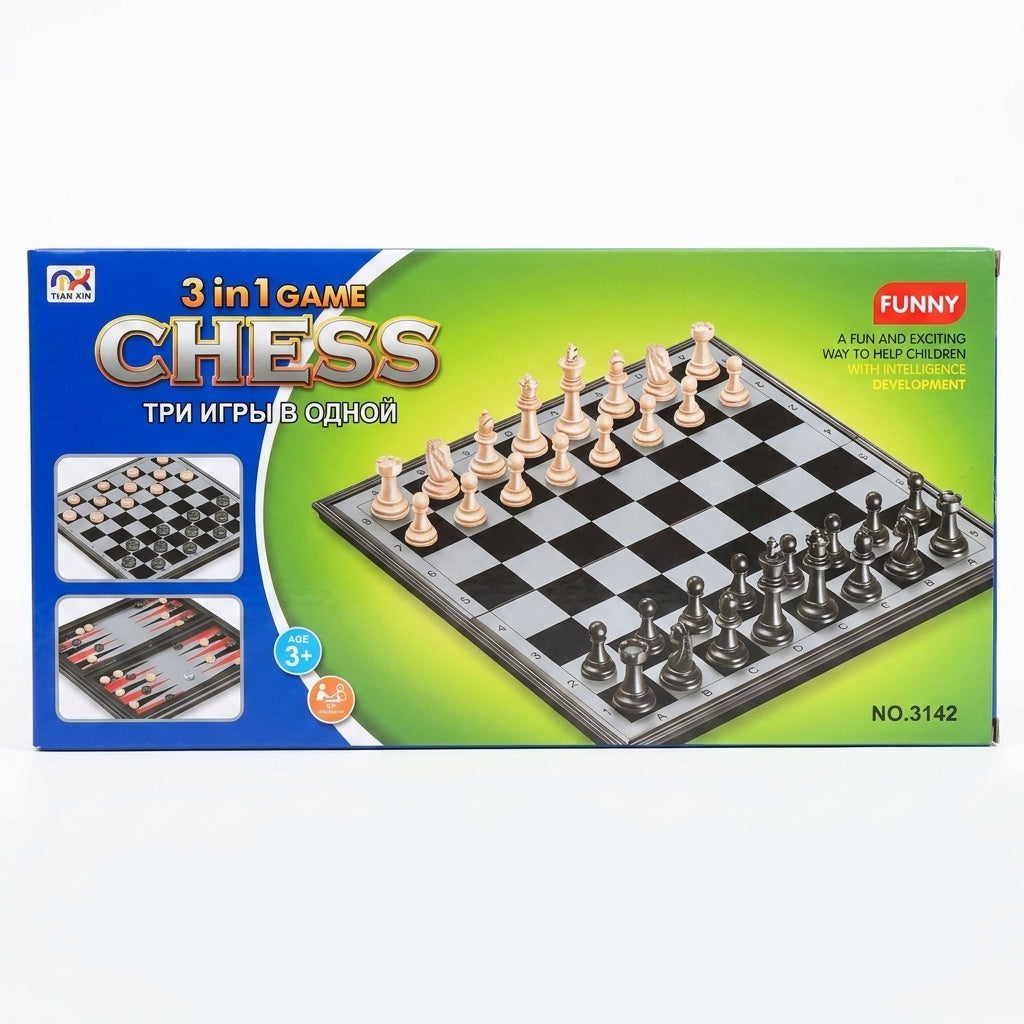 3-in-1 Magnetic Chess, 10x5 Inch Draughts & Backgammon Set