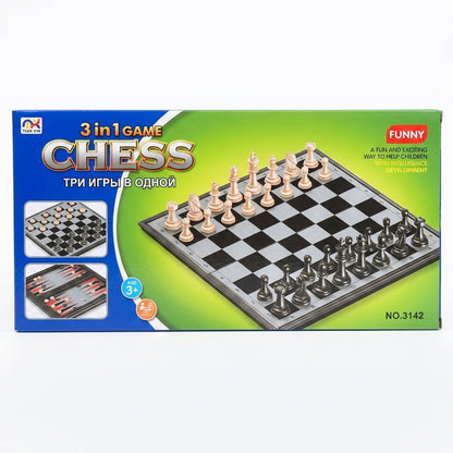 3-in-1 Magnetic Chess, 10x5 Inch Draughts & Backgammon Set