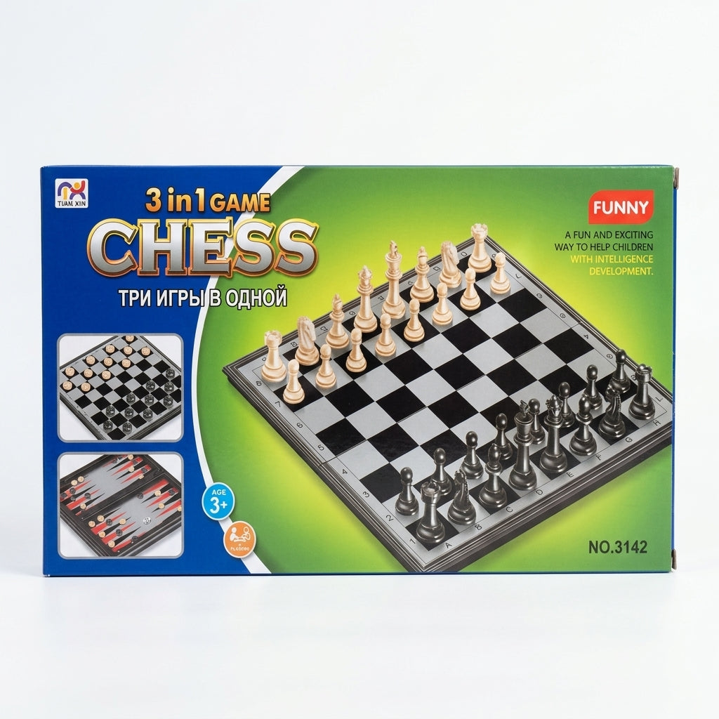 3-in-1 Magnetic Chess Set – Large 14x7 Inch Board