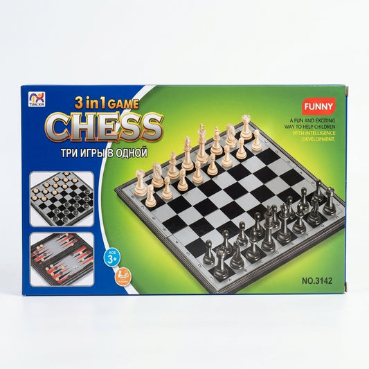 3-in-1 Magnetic Chess Set – Large 14x7 Inch Board