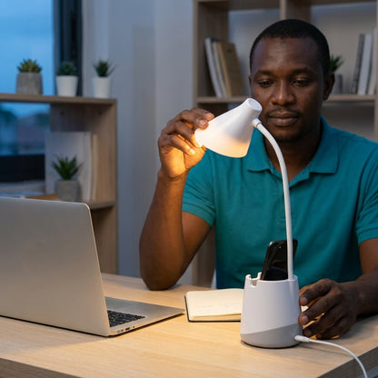 LED Gooseneck Desk Lamp with Pen & Phone Holder