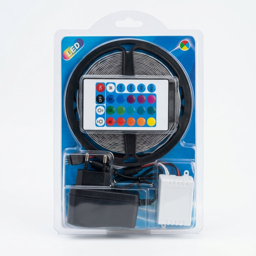 RGB LED Strip Light Kit (3528) – 5m with Remote & Adapter