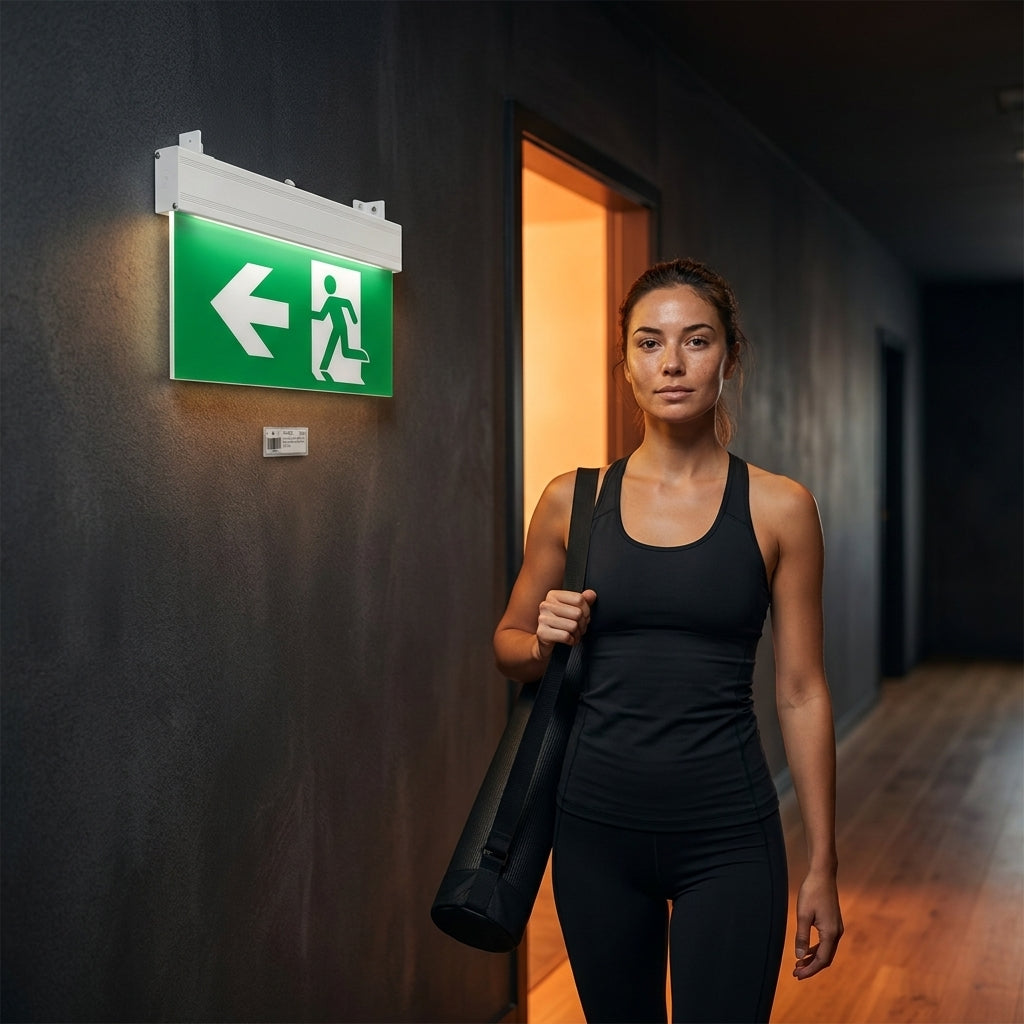 LED Emergency Exit Sign – Left Arrow Ceiling Mount Rechargeable Safety Light