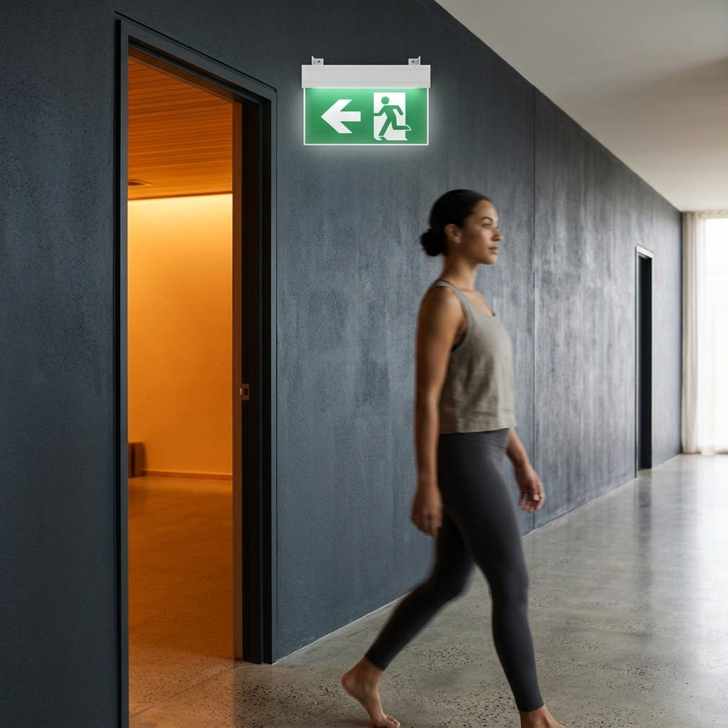 LED Emergency Exit Sign – Left Arrow Ceiling Mount Rechargeable Safety Light