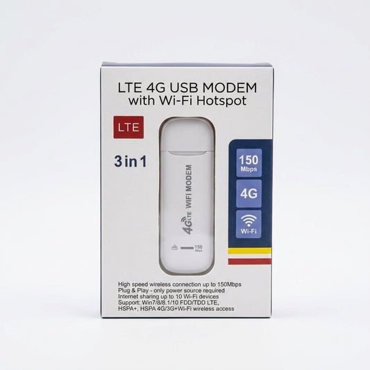 LTE 4G USB Modem with Wi-Fi Hotspot — 3-in-1, 150Mbps
