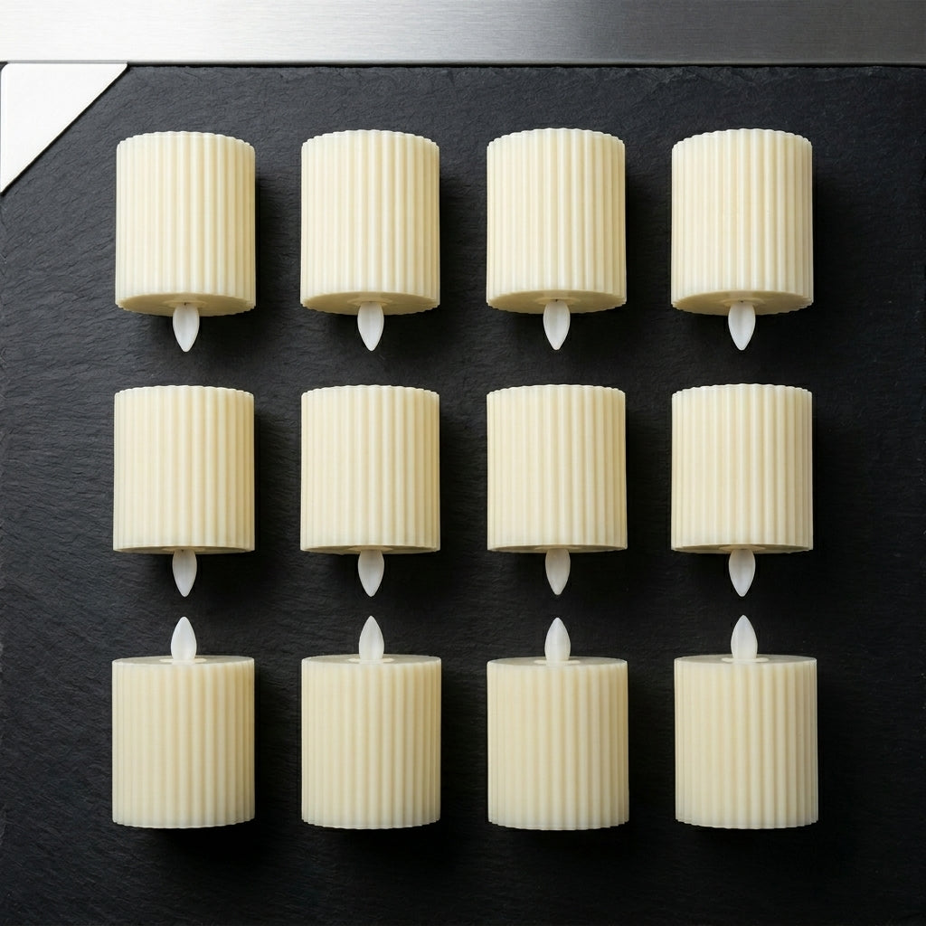 Flameless LED Ribbed Candles – 12 Pack