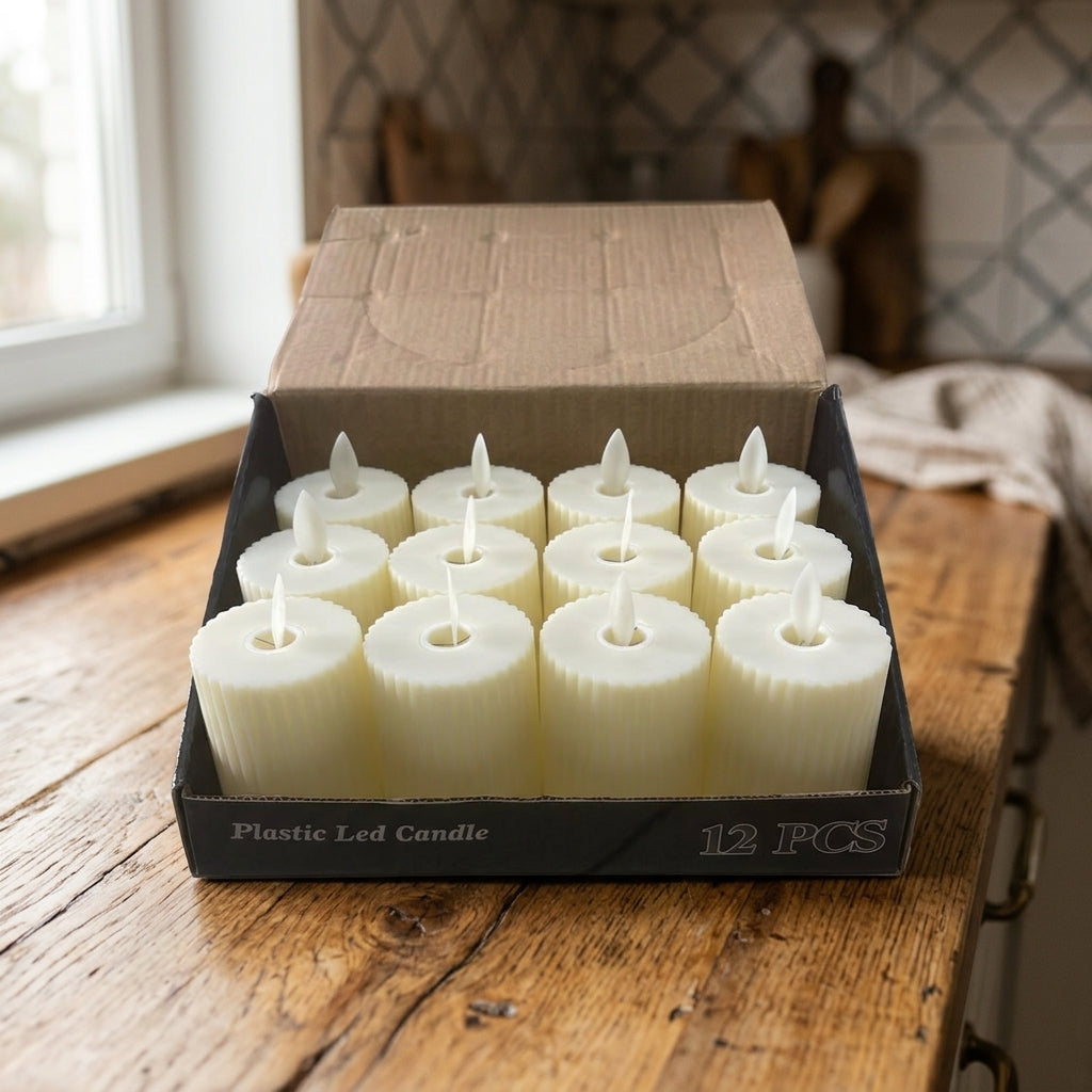 Flameless LED Ribbed Candles – 12 Pack