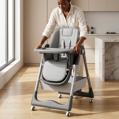 3-in-1 Baby High Chair, Recliner & Pram – Grey