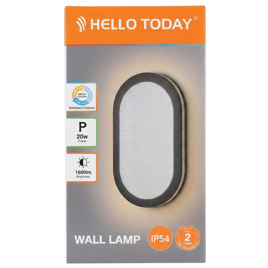 HELLO TODAY 20W LED Wall Lamp – IP54 Waterproof, 3-Colour Switch